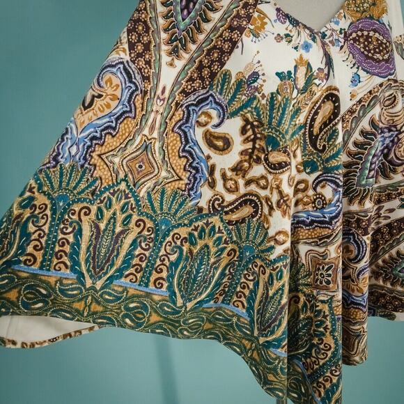 Chico's 2 3 Size Large L XL Paisley Print Faux Suede V Neck Poncho Topper - Picture 2 of 6